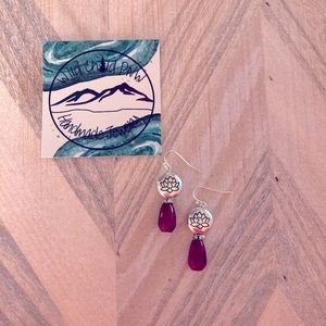 Silver Plated Fuchsia Lotus Hook Earrings